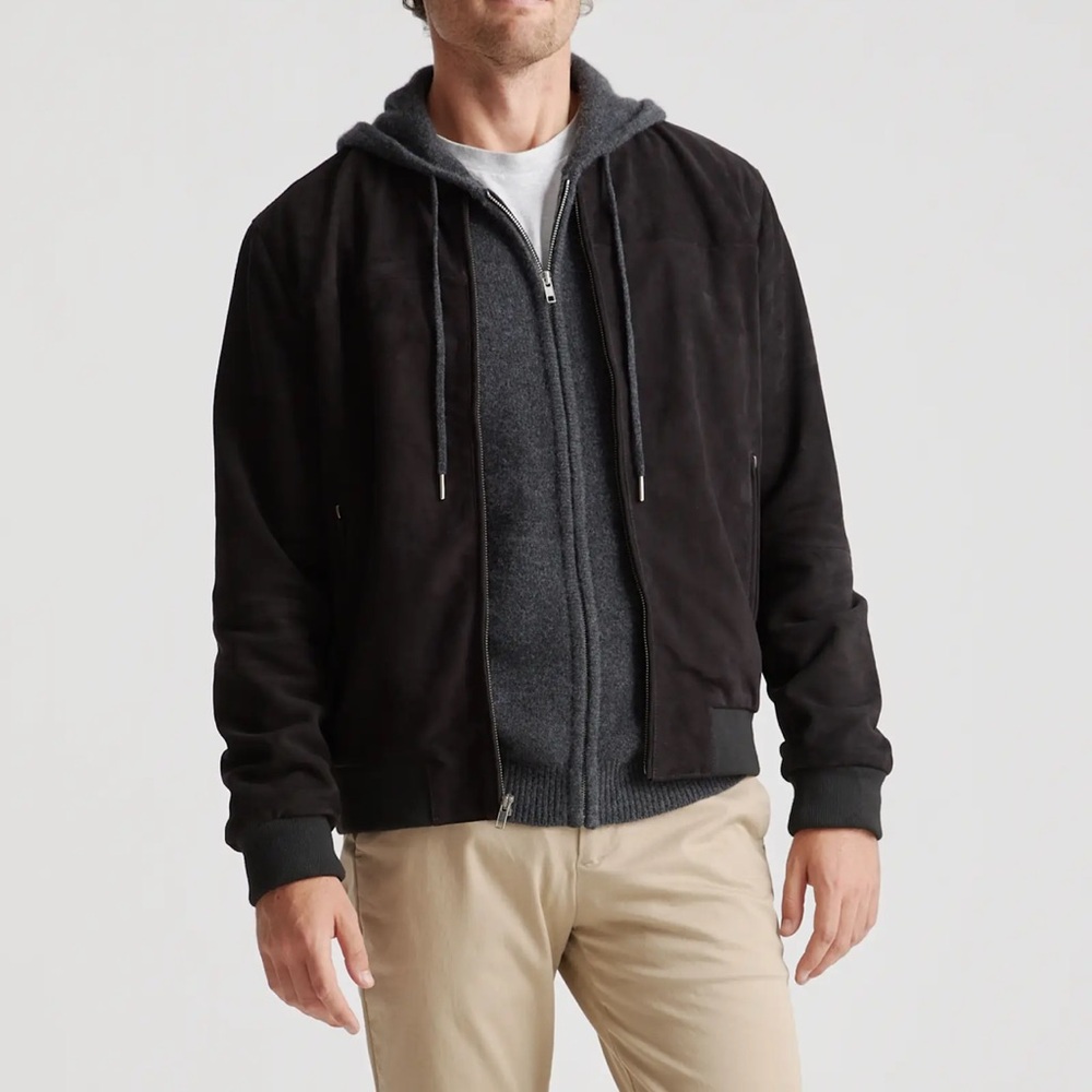 NWT Quince Black 100% GOAT Suede Bomber Jacket, size small